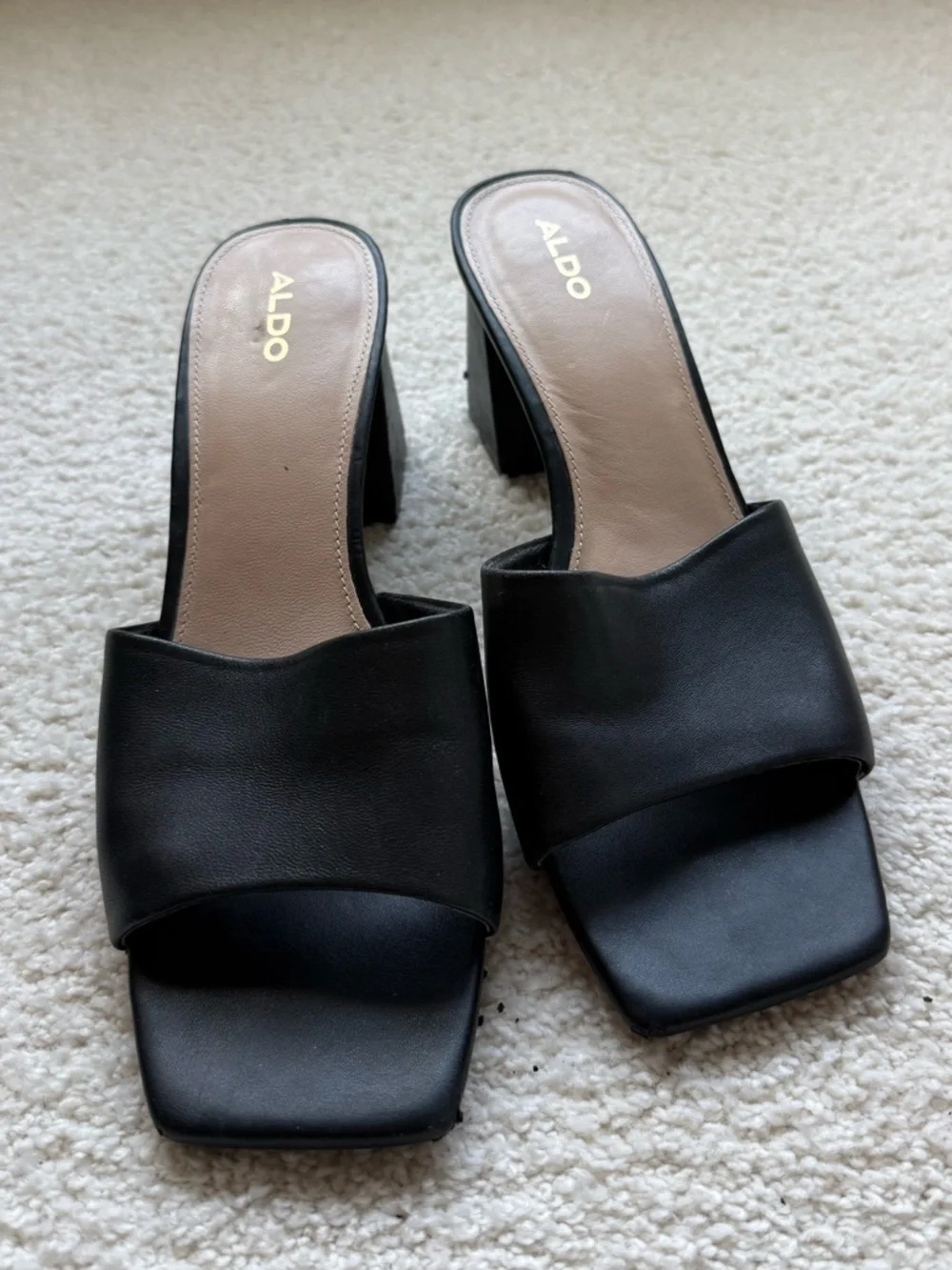 Aldo Black Square Toe Block Heel Slide Mules - Picture 5 of 5